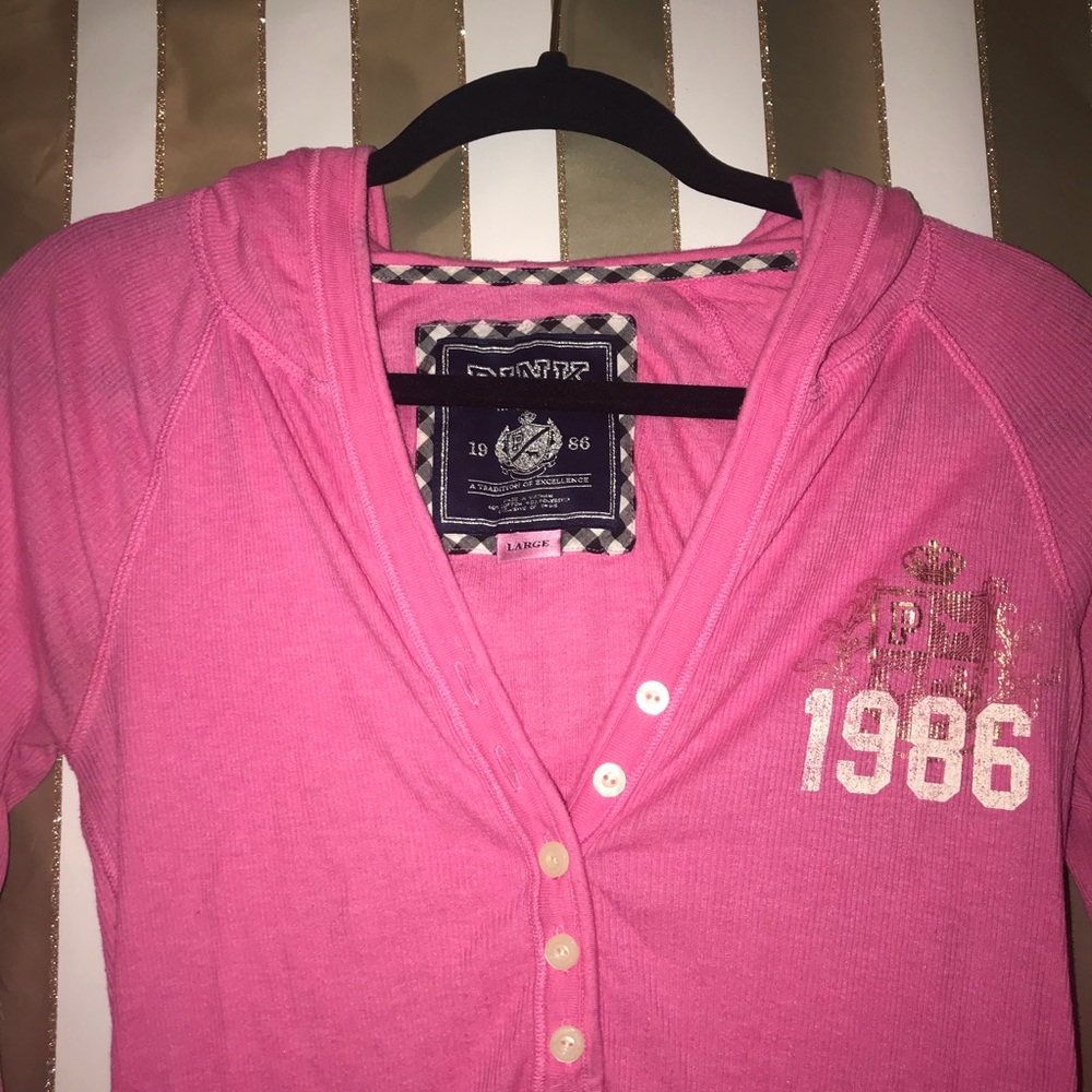 VS PINK hooded long sleeve henley.